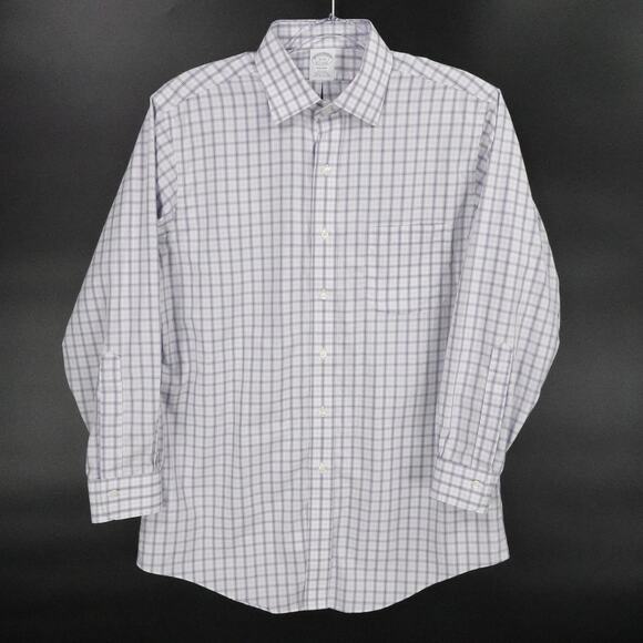 Brooks Brothers Shirt Men 16-32 Blue White Check Regent Non Iron Business Office - Picture 1 of 16
